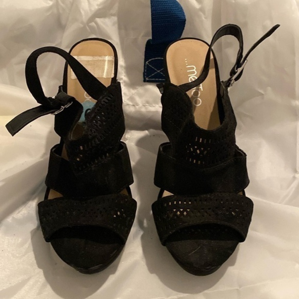 Me Too black suede wedge sandals- worn once